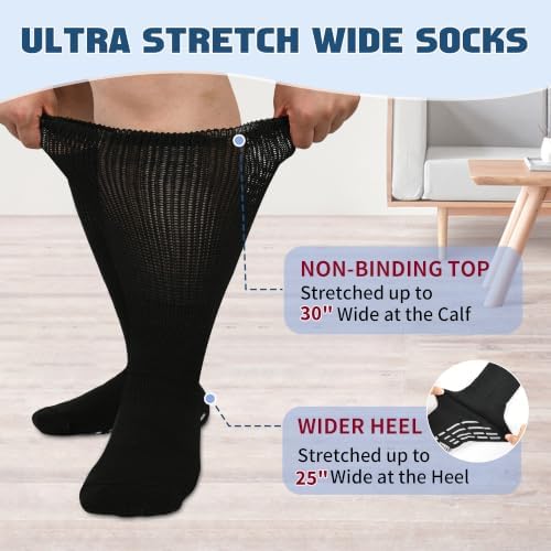 Bulinlulu Extra Width Socks for Swollen Feet-4 Pairs Hospital Grip Bariatric Lymphedema Diabetic Socks for Women Men 13-15-4 Black - 1