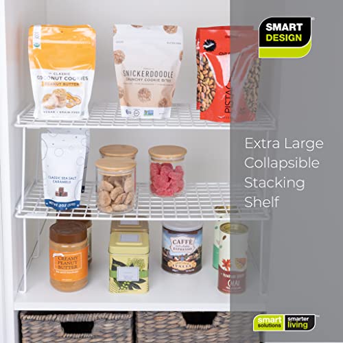 Smart Design Stacking Cabinet Shelf Rack - Extra Large 22 X 10 Inch - Steel Metal Wire - Cupboard, Plate, Dish, Counter And Pantry Organizer - Kitchen - White #TOP6