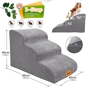   Foam-Dog-StairsSteps-3-Tiers-Pet-RampLadder-with-Waterproof-Cover-for-Bed-Couch-Sofa-Non-Slip-Dog-Stair-for-Small-Dogs-Cats-with-OldInjuredShort-Legged-157-H-Grey