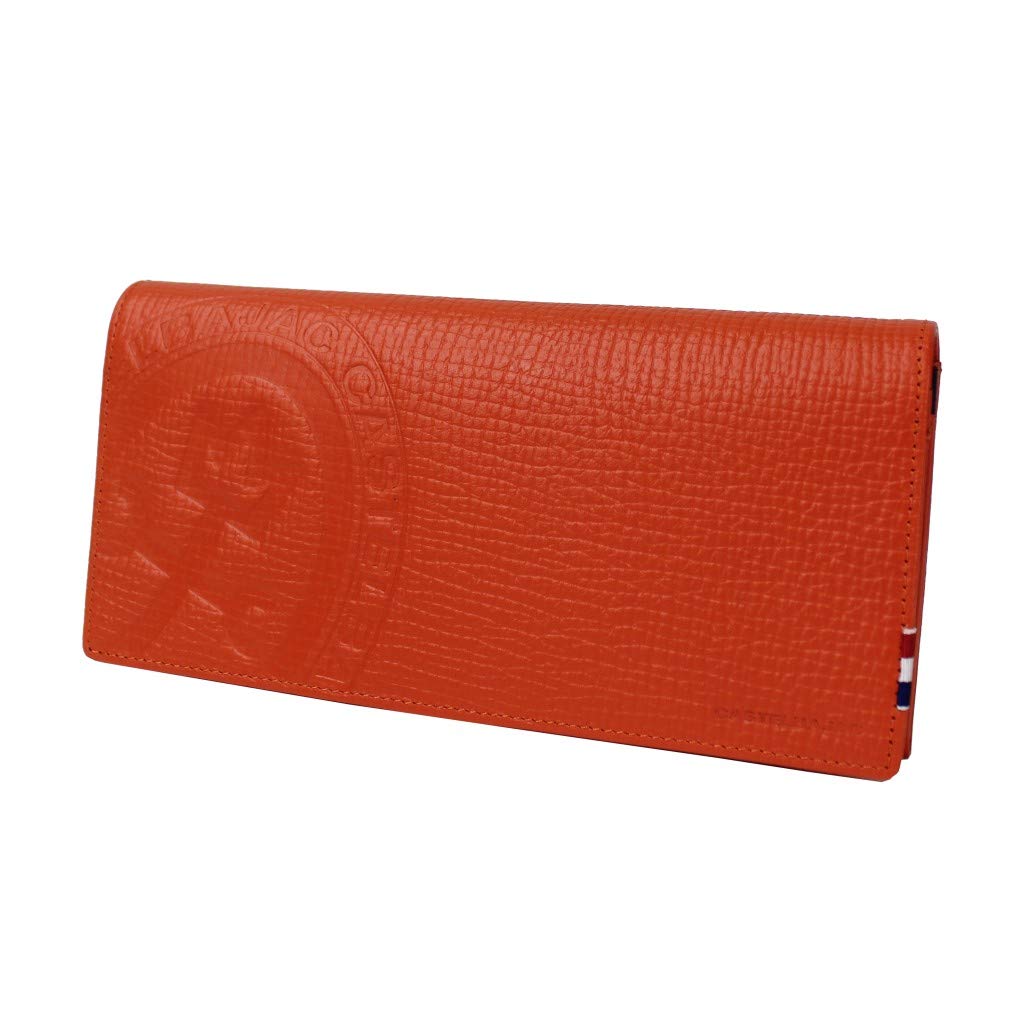CASTELBAJAC Piccolo Long Wallet – Orange Cowhide Leather, Multiple Card Pockets & Zipper Coin Purse