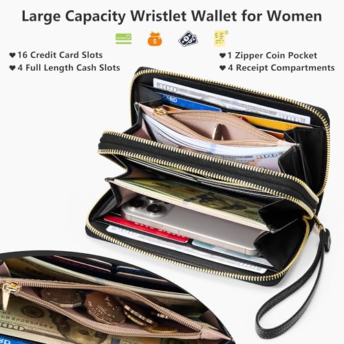 Espera Women Wallet RFID Blocking Large Capacity Card Holder Purse Double Zip Leather Designer Ladies Clutch with Wristlet2