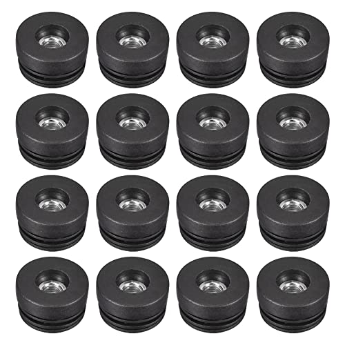 Image of uxcell 24Pcs Inserts for Round Tubes with M10 Thread, for 38mm /1.5 inch OD Round Tube, Round Black Plastic Plug Caster Insert Chair End Caps Furniture Leg Plug