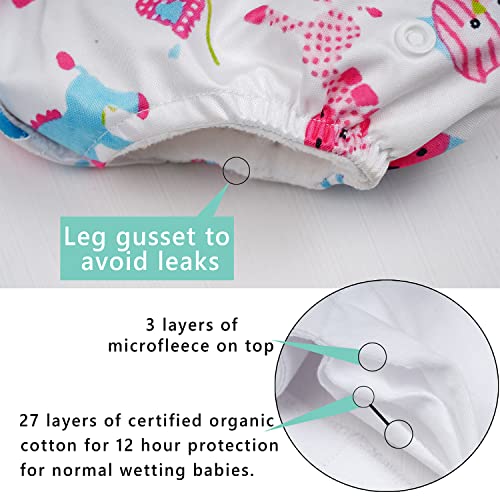 Image of Ambaby Cloth Diapers Combo Pack Quick Dry Comfort Gots Certified Free Size Button Adjustable, Washable, Reusable, Multilayered Cotton Pads And Boosters, Animals Blue And Cup Cake Printed - Pack Of 2
