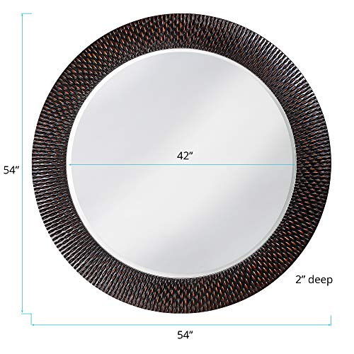 Image of Howard Elliott Bergman Big Round Mirror for Wall Decor, Antique Copper Mirror with Starburst Effect, Modern Large Circular Hanging Wall Vanity Mirror for Living Room, Bathroom or Entryway, 54x54 Inch