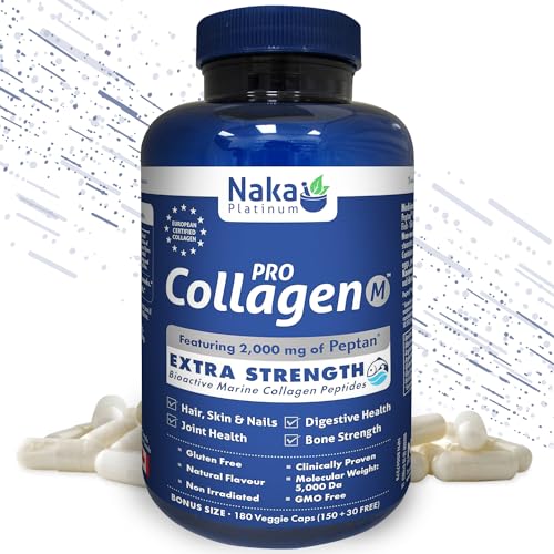 Collagen Marine 180, Naka Platinum Pro Marine Collagen 180 Veggie Capsules – 1 unit / 180 count.