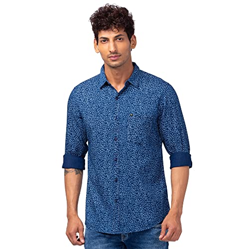 Image of Spykar Men's Slim Fit Flat Collar Full Sleeve Printed Casual Shirts