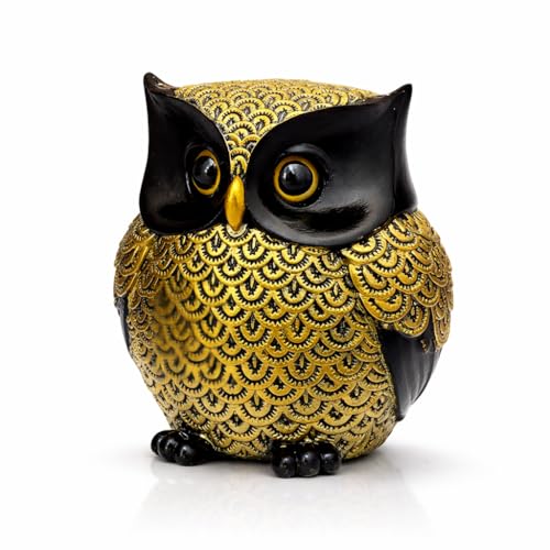 Image of Xtore Modern Classy Lucky Owl Resin Art Figure Showpiece (Pack of 1, Black and Golden)