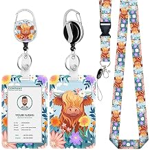 حامل شارة معرف Highland Cow مع Lanyard ، Lanyards for ID Badges ، Badge Reels Retractable ، حامل بطاقة الهوية مع سلسلة مفاتيح قابلة للسحب ، مشبك للخدمة الشاقة للممرضة مكتب الطلاب النساء الرجال