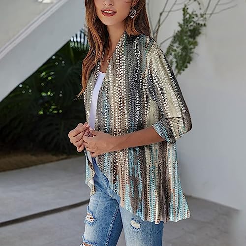 Cardigans for Women 2025 Retro Print Lightweight Cardigans Casual Duster Jackets 3/4 Sleeve Blouse Tops Coat4