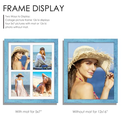 Image of DUENPY 12x16 Picture Frame 5x7 Collage Picture Frame Displays Four 5x7 inch Photos or 12x16 (Without Mat) for Available Horizontal Wall Mounting Display and Vertical Blue