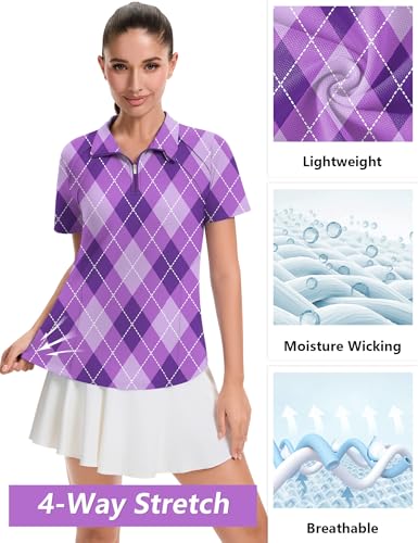 Image of LOMON Womens Golf Polo Shirts Summer Short Sleeve 1 /4 Zip Tops Moisture Wicking Casual Tennis Activewear with Pockets