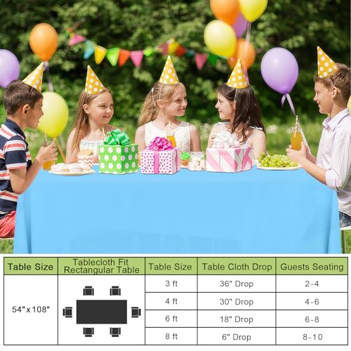 Image of Smiry Disposable Table Cloth - 15 Pack, 54 x 108 Inch Waterproof Rectangle Tablecloths for Parties, Decorative Plastic Table Cover, Leakproof & Sturdy, Light Blue