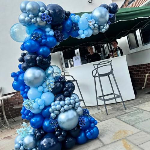 Image of YMSZ Blue and Silver Balloons, 67pcs 12 Inch Navy Blue Balloon Metallic Silver Confetti Balloons for Birthday, Graduation, Baby Shower Party Decorations