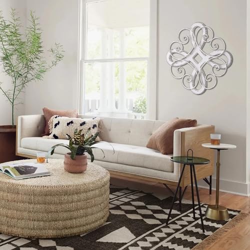 Sintosin Vintage Wrought Iron Wall Decor 22 Inch, Hanging Distressed White Farmhouse Wood and Metal Wall Art Decor, Rustic Medallion Home Wall Decor for Living Room Bedroom Entryway Hallway - Image 6