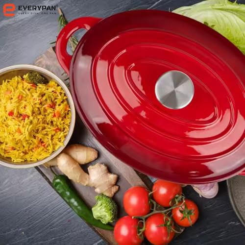 Éclat 4.5L Cast Iron Dutch Oven with Silicone Handle Covers, Enamelled Non-Stick Casserole Pot, Heavy-Duty Cookware for Baking, Braising, Slow Cooking,Roasting Dish & Stews Crimson Red Oval - Image 4