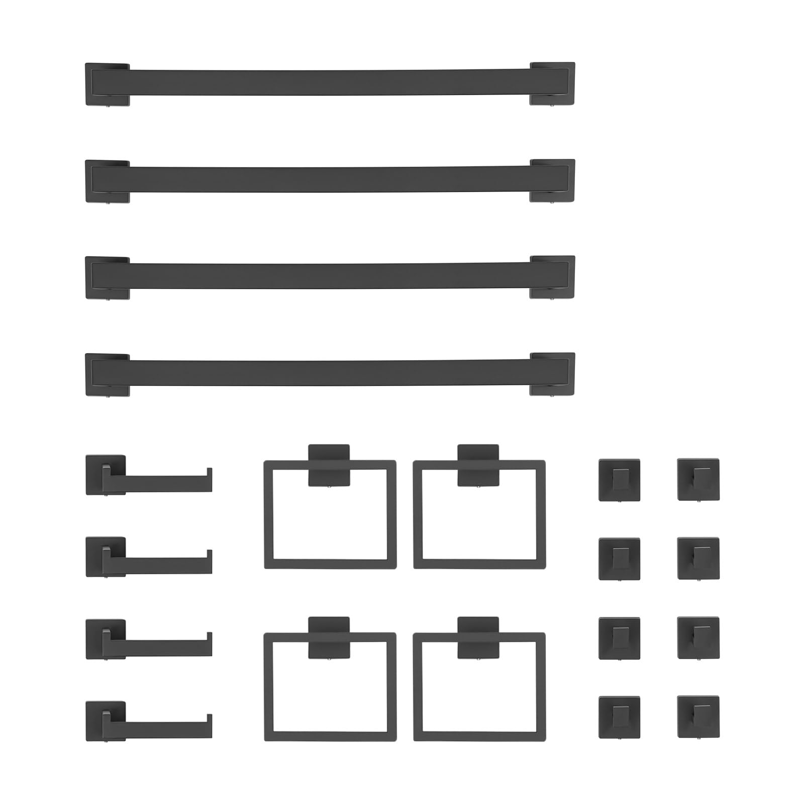 Juego de accesorios de baño de 20 piezas, accesorios de baño con 4 barras de toalla, 4 anillos de toalla, 4 soportes para papel higiénico, 8 ganchos, kit de baño para baño, inodoro (negro)