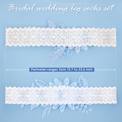 2 Pieces Wedding Garters for Bride Sexy Lace Leg Garter Belt Hand Sewn Faux Pearls Bride Garter Set2