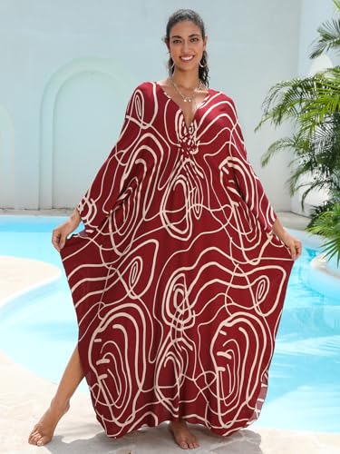 Image of KEYLORTING Plus Size Kaftan Dress Women, African Moo Moo Print Caftan, Batwing Dress, Beach Cover Up for Party and Loungewear