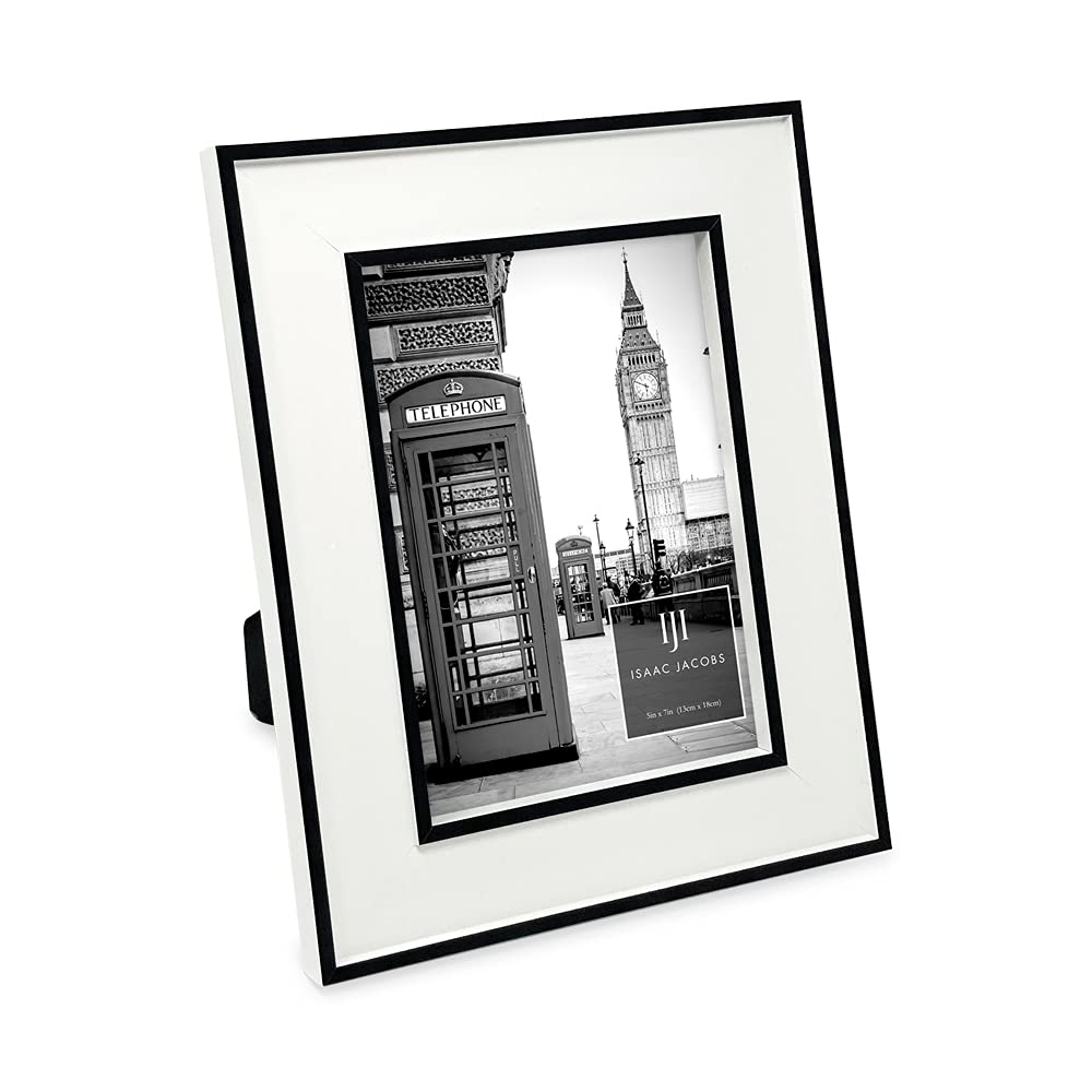 Cadre photo double bordure pour bureau et salon 13x18 cm blanc et noir Isaac Jacobs