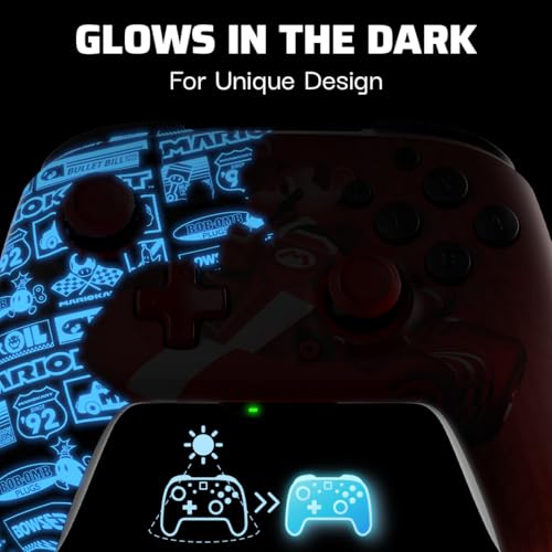 Image of PDP Rematch Glow Wireless Controller Grand Prix Mario Nintendo Switch 2 | Nintendo Switch Lite, OLED, Motion Controls, Rechargeable 40-Hr Battery, 2 Mappable Back Buttons, Grand Prix Mario Glow