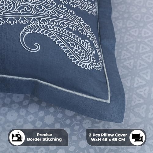 Image of Story@Home Luxe Sateen Weave Compact Yarn Bedsheet King 108 x 108 Inches Motif 300 TC 100% Cotton Soft Flat Sheet with 2 Pillow Covers 18 x 27 Inch -Winter Sky Ombre-Gift Packaging