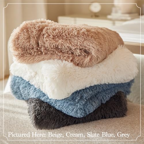 The Connecticut Home Company 840029607183 Throw Blanket, Soft Plush Reversible Shag And Sherpa, Warm Thick Throws For Bed, Comfy Washable Bedding Accent Blankets For Sofa Couch Chair, 65X50, Dusty Rose thumb #3
