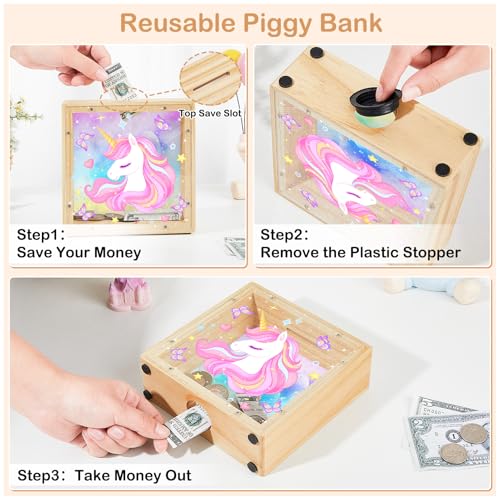 Image of MHJY Wooden Piggy Bank for Kids Personalizable DIY Coin Bank for Girls Boys