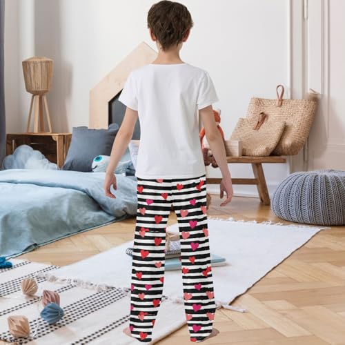 Boy's Pants Red Heart Black Stripe Jogger Pants Elastic Waist Long Bottoms Trousers with Pockets 6-14 Years3