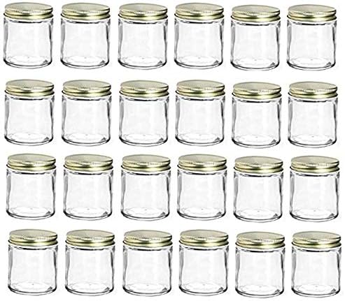 Nakpunar 24 pcs 6 oz Straight Sided Glass Jars with Lids (Gold, 24)
