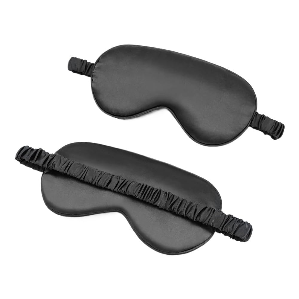 Antifaz para dormir de seda sintética para mujer, portátil, para viajes, siesta, para dormir, máscara de noche (negro, 3 unidades)