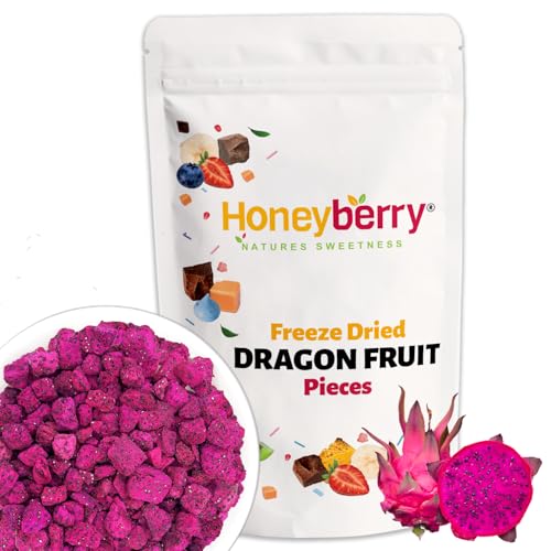 Freeze Dried Dragon Fruit Pieces 100g - Red Pitaya Chunks Premium Superfood - Natural Tropical Snack for Smoothies Baking & Cocktail Garnish - No Added Sugar Vegan