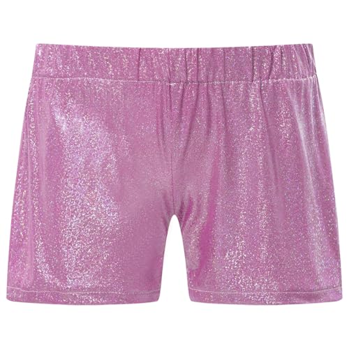 Girls Kids Dance Athletic Shorts Sparkle Metallic Glitter Tumbling Bottoms for Workout Fitness Gymnastics