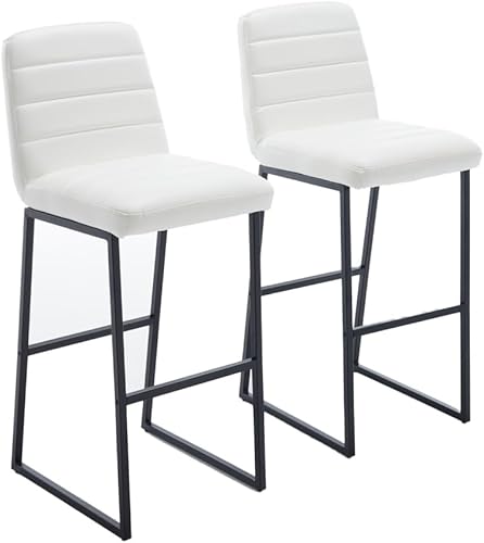 Miniatura 5 de Juego de 2 taburetes de bar tapizados de piel sintética de 31 pulgadas con respaldo para bar en casa, comedor, isla de cocina, bistró, crema