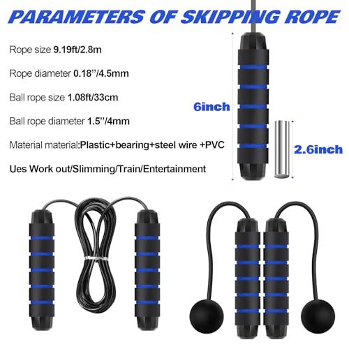 Image of Vinsot Weighted Cordless Jump Rope Ropeless Jump Rope 2 in 1 Adjustable Length Skipping with Ball and Soft Handles for Women Men Adult Fitness Workouts Exercise Training(Blue)