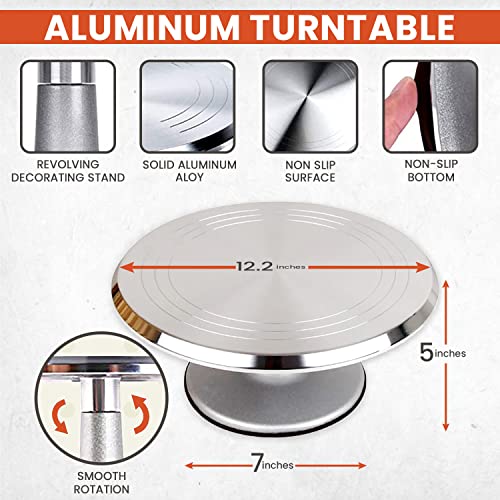 Rfaqk 250 Pcs Aluminum Cake Decorating Tools Kit With 12" Metal Turntable & Knife Set-48 Numbered Icing Tips-3 Russian Piping Nozzles-Straight & Angled Spatula-Cake Leveler& Baking Supplies Tools #TOP2