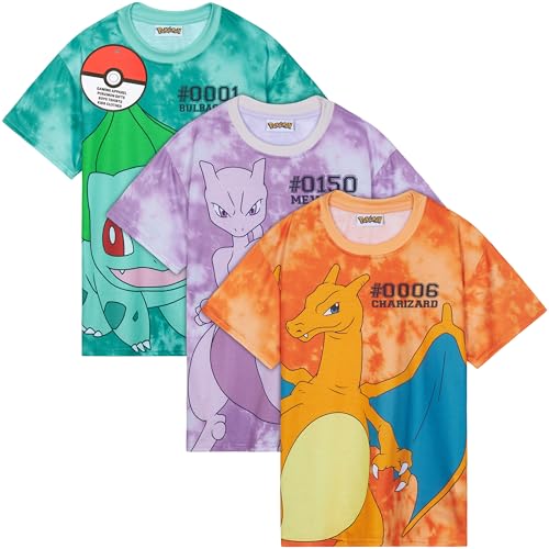 Pokémon T-Shirt Garçon Adolescents Pikachu Paquet de 1 ou 3 Manches Courtes Doux et Respirant Anime Tee Shirt Cadeau Enfant (13-14 Ans, Multicolore, 3)