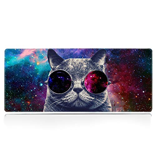 ZYCCW Large Gaming XXL Mouse Pad with Stitched Edge 31.5"x11.8"x0.15" Glasses Cat Mouse Mat Customized Extended Gaming Mouse Pad Anti-Slip Rubber Base Ergonomic Mouse Pad for Computer