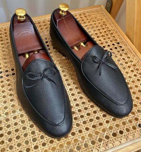 Santimon Men's Dress Shoes Belgian Loafers Leather Bow-Tie Slip On Penny Loafers Shoes Formal Business Casual Prom Wedding Tuxedo Shoes for Men3