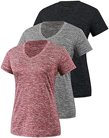 Cosy Pyro 3 Pack Women’s Short Sleeve Dry Fit T-Shirts Moisture Wicking Athletic V-Neck Gym Tee Exercise Yoga Tops