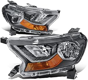 [Halogen Model] Factory Style Headlights Assembly Compatible with Ford Ranger XL XLT 19-22, Driver and Passenger Side, Black Housing Amber Corner