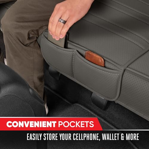 Image of Motor Trend Car Seat Covers for Front & Rear Full Set - Nappa Leather Seat Protectors for Cars, Trucks & SUVs - Gray Automotive Seat Covers with Storage Pockets - Durable Bottom Cushion Protection