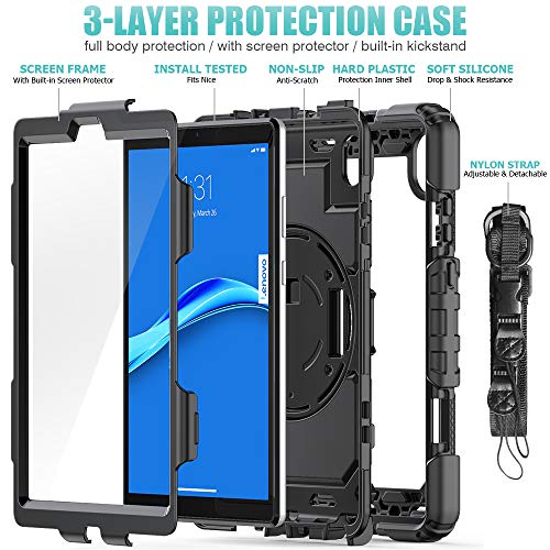 Herize Case For Lenovo Tab M8 Hd Tb-8505F Tb-8505X / Smart Tab M8 Tb-8505Fs/ Tab M8 Fhd Tb-8705F With Pen Holder Screen Protector | Three Layer Durable Rubber Case W/ Stand Hand Strap Shoulder Strap #TOP5