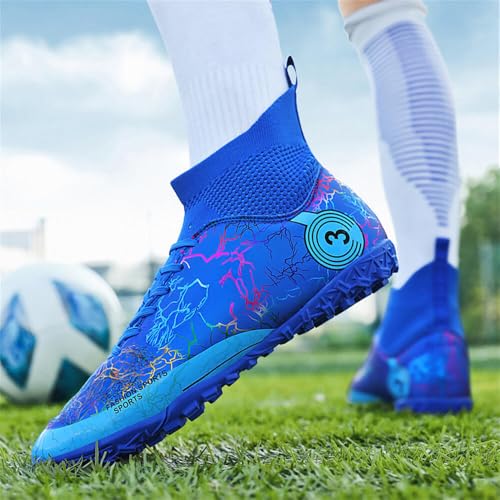VTASQ Boys Football Boots Kids Astro Turf Trainers Junior Football Shoes Girls Soccer Shoes Indoor Outdoor Athletic Sneakers Non-Slip Sports Shoes Unisex Blue UK 13 Child