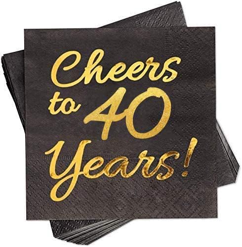 40th Birthday Decorations for Men - 50PK - Cheers to 40 Years Napkins 40th Anniversary Decorations 5x5 Inches, Disposable Cocktail Napkins Paper for 40th Wedding Anniversary Decorations Black and Gold