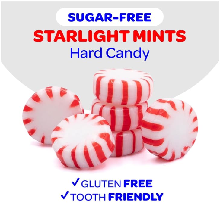 Idea Liftoff™ Sugar Free Peppermint Starlight Candy – 2 lb Bulk Bag Individually Wrapped | Peppermint Mints | Keto & Diabetic-Friendly | Sugarless Hard Candy
