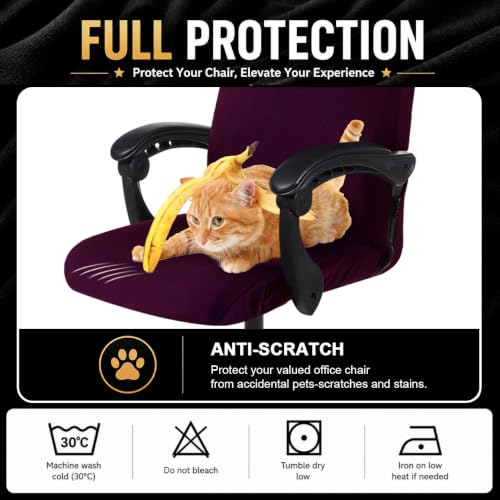 Image of Computer Office Chair Cover Stretch Spandex Fabric Rotating Chair Slipcovers Removable Chair Seat Covers Furniture Protector Covers (Plum)