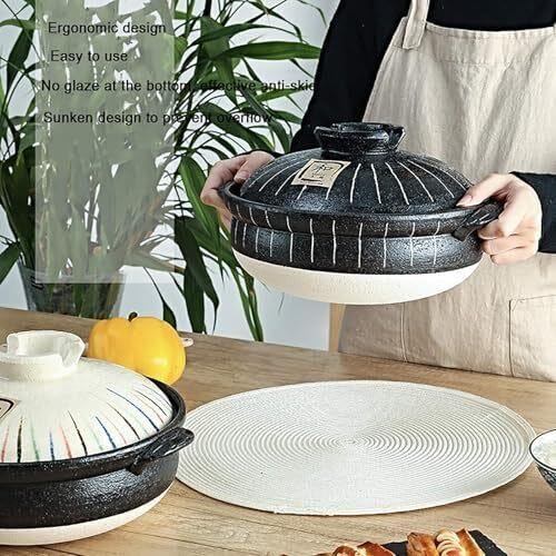 Topf aus Keramik, 22 cm, for Reis, Suppe, Brei, Doppelgriff