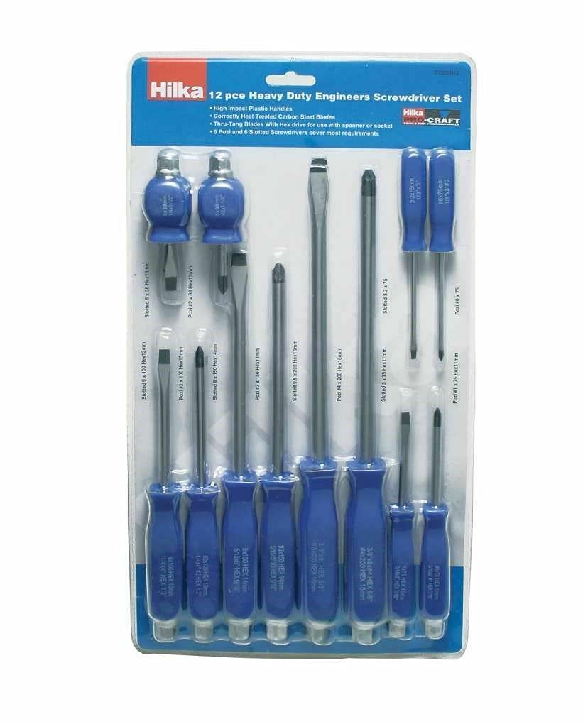 Hilka Tools Mechanics Pound Through Slotted/Pozidriv Screwdriver Set, 12 Piece