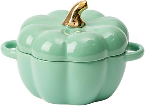Pumpkin Ceramic Bowl with Lid, Microwave & Dishwasher Safe Mini Dessert or Soup Bowl with Handle, Decor Dinnerware for Thanksgiving Halloween Pumpkin Party
