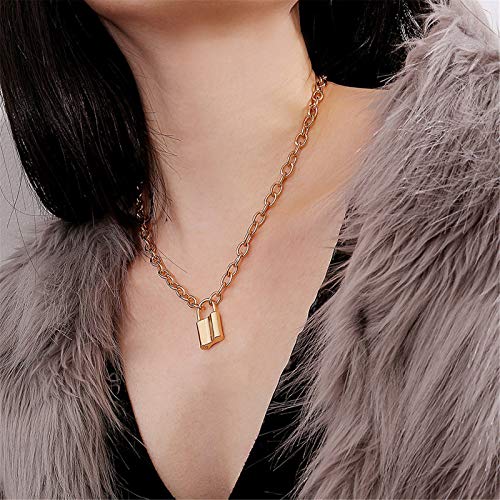 coadipress Lock Pendant Necklace Statement Gold Silver Plated Long Chain (Gold)3